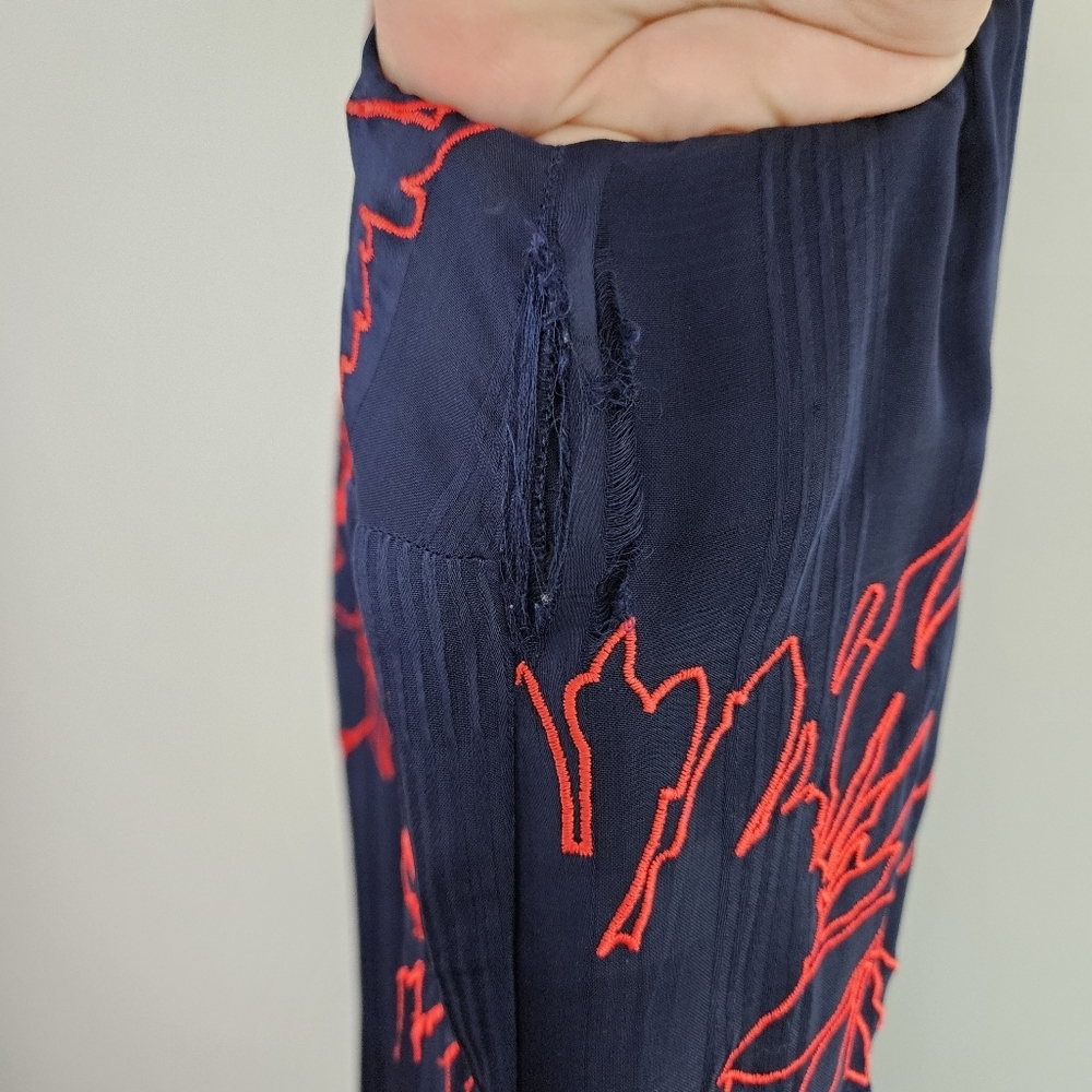 Anthropologie Tanzine Midi Dress Sleeveless Embroidered Floral Boho Navy Red 18W - Picture 10 of 14